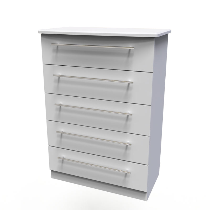 Sofia Ready Assembled Chest of Drawers with 5 Drawers  - Grey Matt