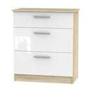 Copenhagen Ready Assembled Deep Chest of Drawers with 3 Drawers  - White Matt & Oak