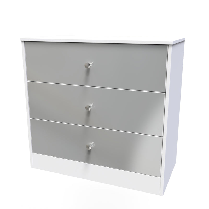Porto Ready Assembled Chest of Drawers with 3 Drawers  - Uniform Gloss & White Matt