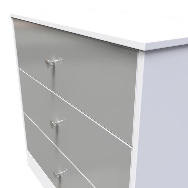 Porto Ready Assembled Chest of Drawers with 3 Drawers  - Uniform Gloss & White Matt