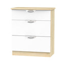 Cairo Ready Assembled Deep Chest of Drawers with 3 Drawers  - White Gloss & Bardolino Oak