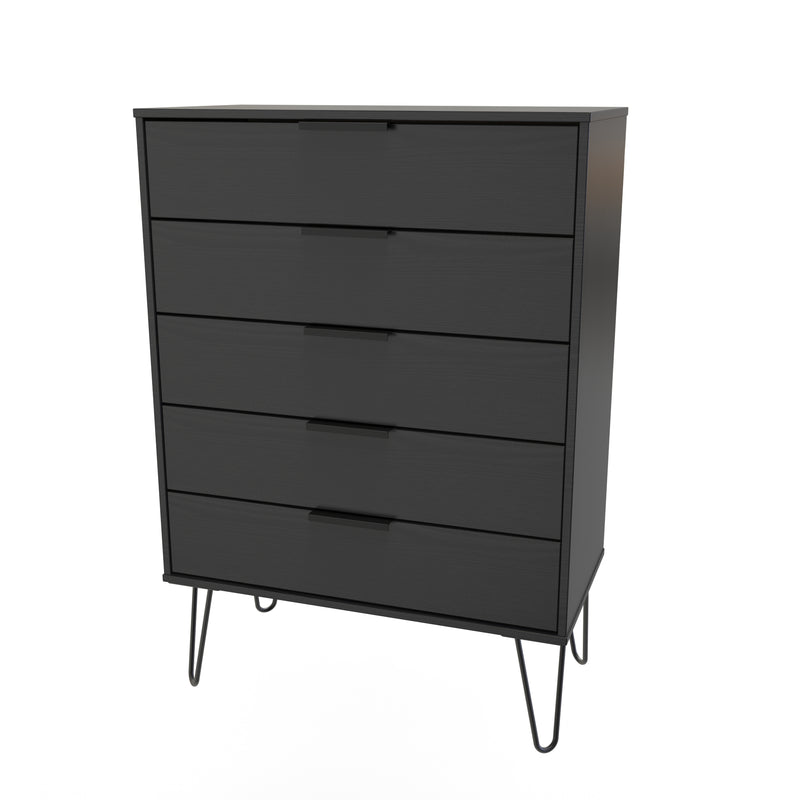 Haiti Ready Assembled Chest of Drawers with 5 Drawers  - Black Matt