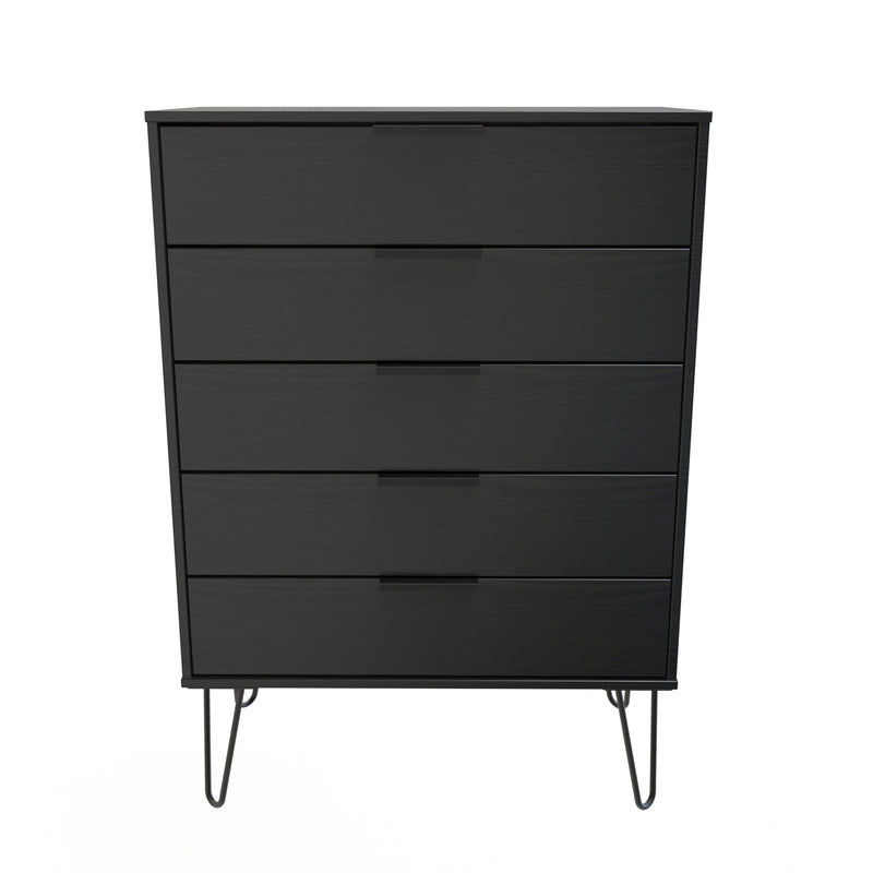 Haiti Ready Assembled Chest of Drawers with 5 Drawers  - Black Matt