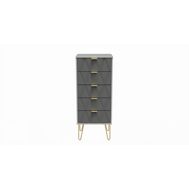 Glitz Ready Assembled Tallboy Chest of Drawers with 5 Drawers  - Shadow Matt & Grey