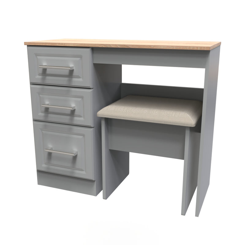 Kingston Ready Assembled Bedroom Dressing Table and Stool Set 2 Piece  - Dust Grey & Bardolino Oak