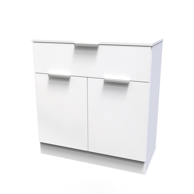 Paris Ready Assembled Sideboard with 1 Drawer & 2 Doors  - White Gloss & White