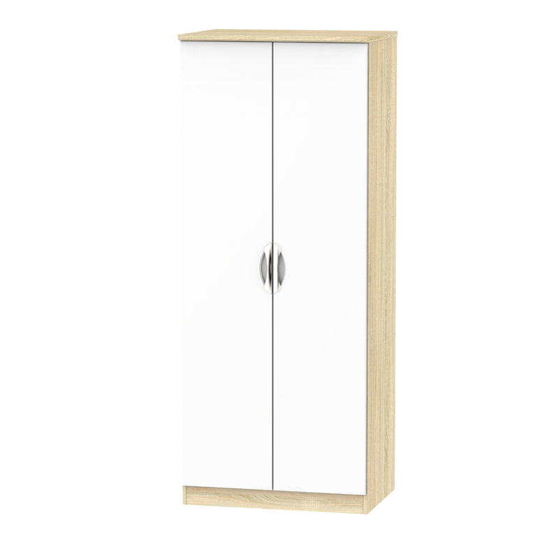 Cairo Ready Assembled Wardrobe with 2 Doors  - White Gloss & Bardolino Oak