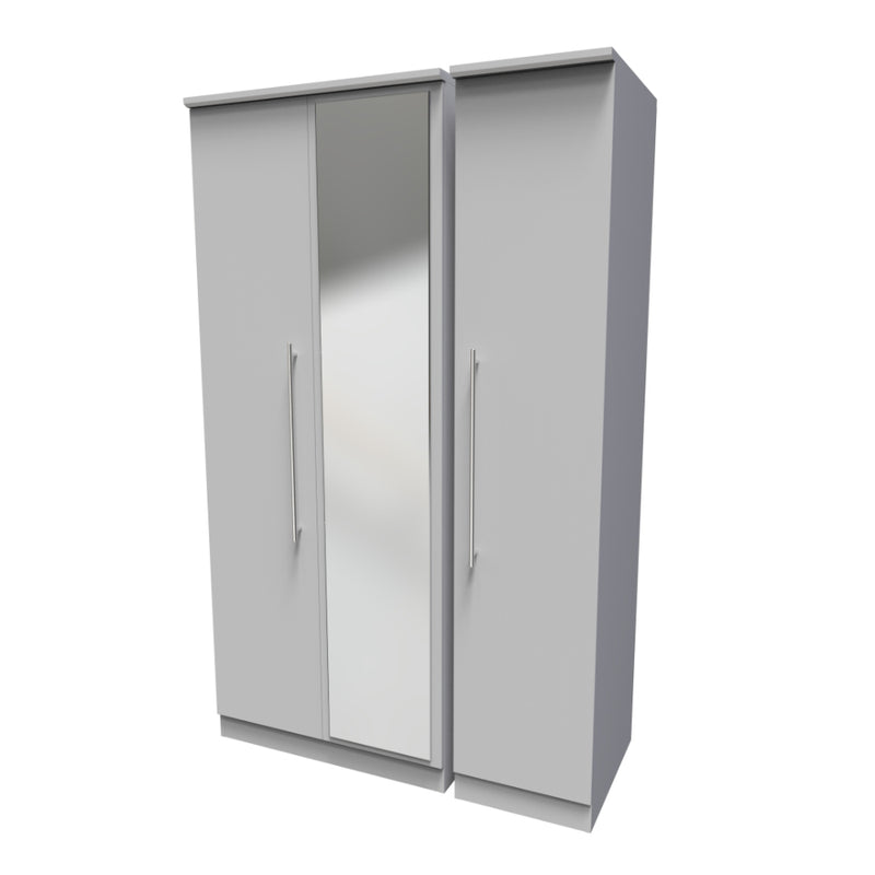 Sofia Ready Assembled Wardrobe with Triple Mirror  - Grey Matt