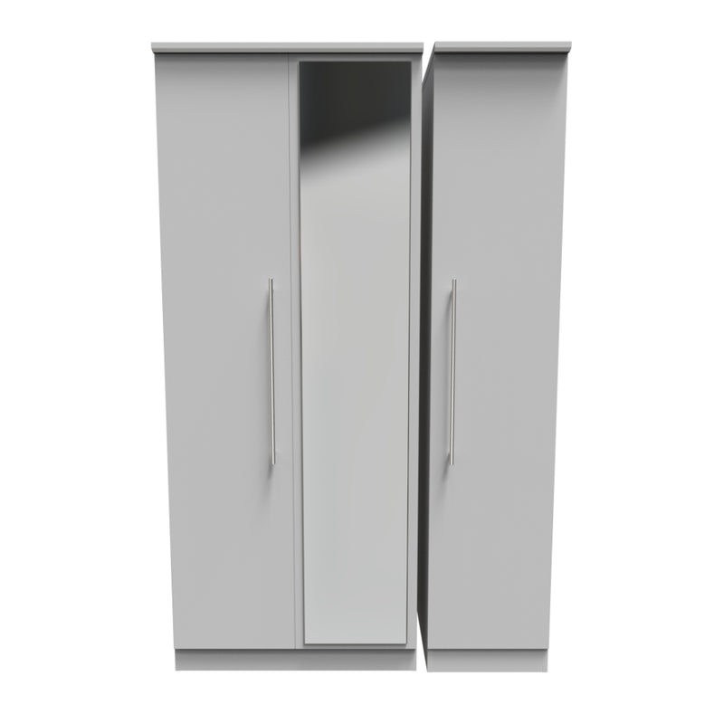 Sofia Ready Assembled Wardrobe with Triple Mirror  - Grey Matt