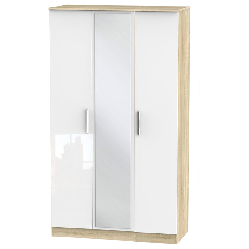 Copenhagen Ready Assembled Wardrobe with Triple Mirror  - White Matt & Oak