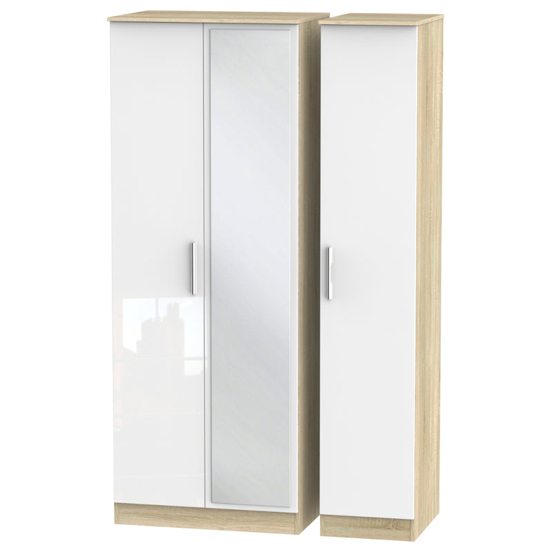 Copenhagen Ready Assembled Wardrobe with Triple Mirror  - White Matt & Oak