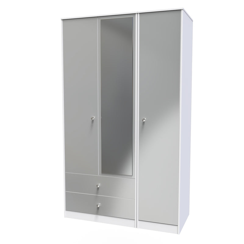 Porto Ready Assembled Wardrobe with Triple Mirror  - Uniform Gloss & White Matt