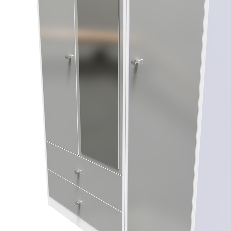 Porto Ready Assembled Wardrobe with Triple Mirror  - Uniform Gloss & White Matt