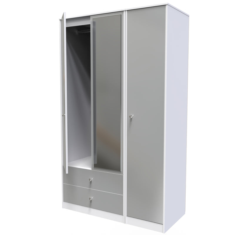 Porto Ready Assembled Wardrobe with Triple Mirror  - Uniform Gloss & White Matt