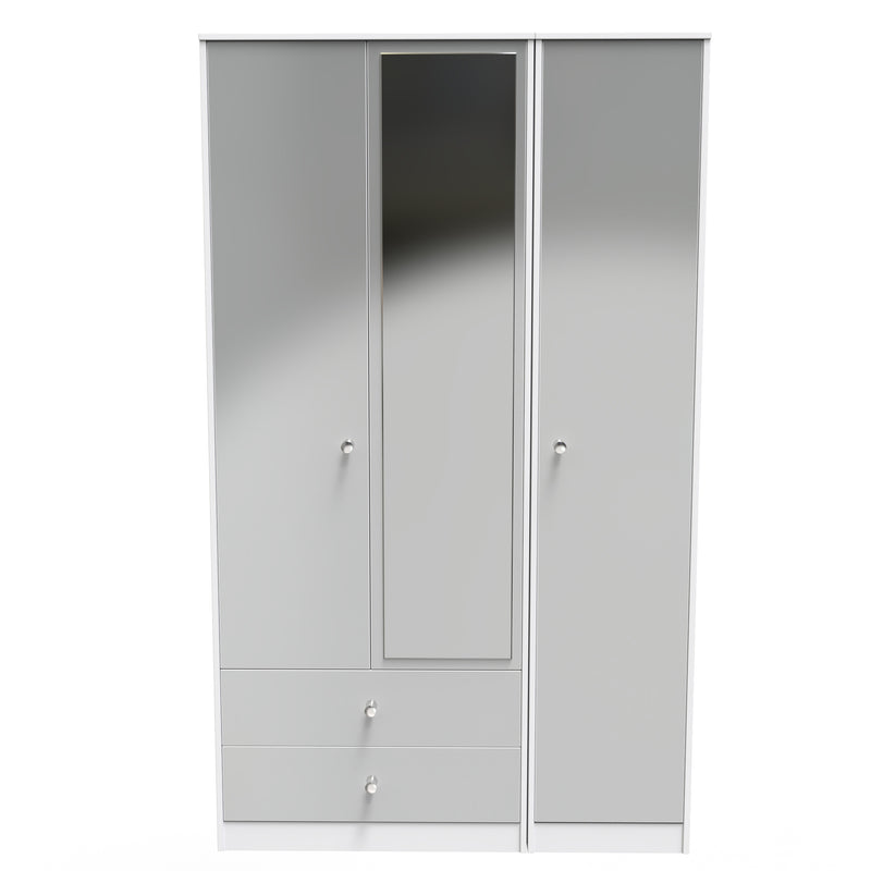 Porto Ready Assembled Wardrobe with Triple Mirror  - Uniform Gloss & White Matt