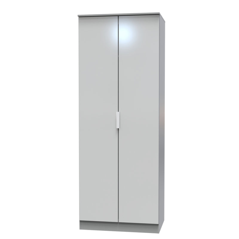 Paris Ready Assembled Wardrobe with 2 Doors  - Uniform Gloss & Dusk Grey