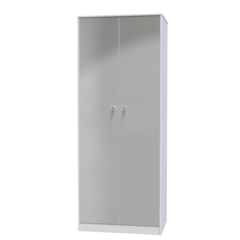 Porto Ready Assembled Wardrobe with 2 Doors  - Uniform Gloss & White Matt