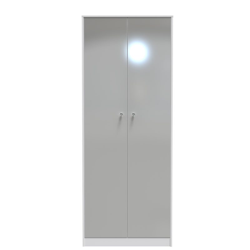 Porto Ready Assembled Wardrobe with 2 Doors  - Uniform Gloss & White Matt