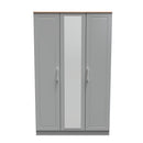 Kingston Ready Assembled Wardrobe with Triple Mirror  - Dust Grey & Bardolino Oak