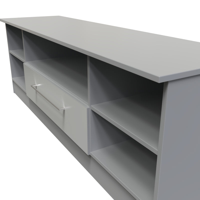 Wellington Ready Assembled TV Unit with 1 Drawer Wide  - Uniform Gloss & Dusk Grey