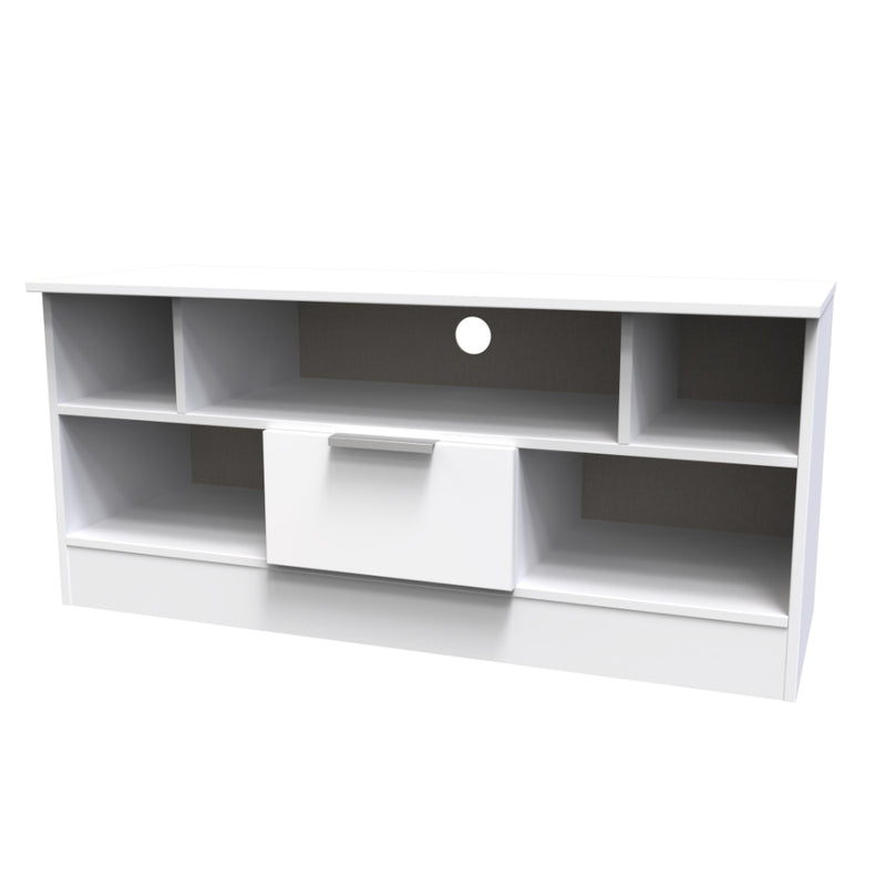 Paris Ready Assembled TV Unit with 1 Drawer  - White Gloss & White