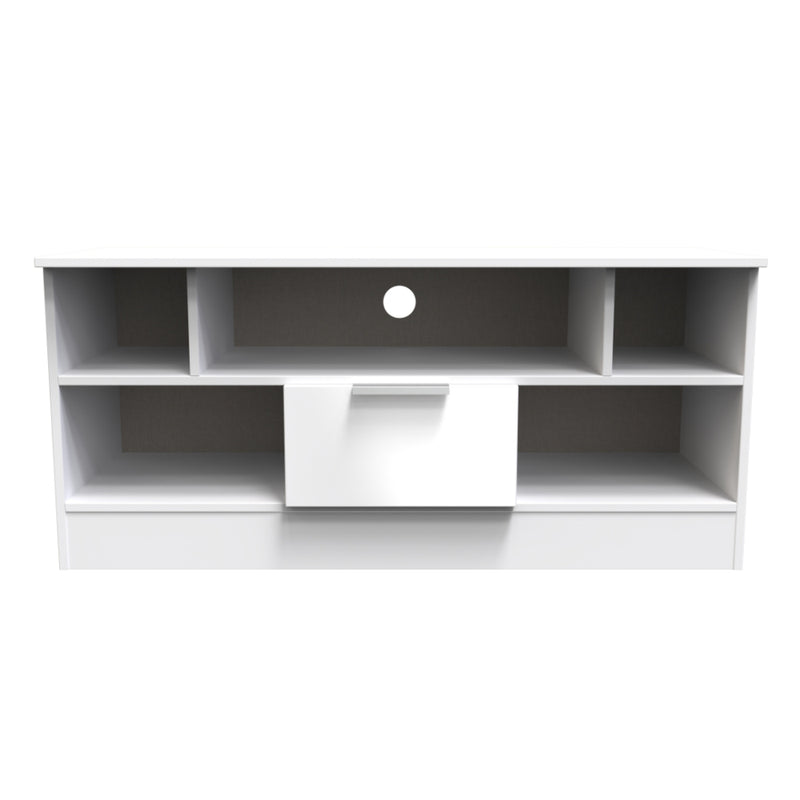 Paris Ready Assembled TV Unit with 1 Drawer  - White Gloss & White