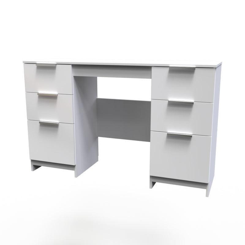 Paris Ready Assembled Double Pedestal Desk with 6 Drawers  - White Gloss & White