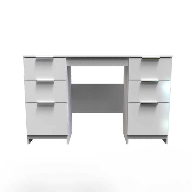 Paris Ready Assembled Double Pedestal Desk with 6 Drawers  - White Gloss & White