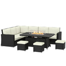 Outsunny 7 Pieces Rattan Garden Furniture Set W/ 50,000 BTU Fire Pit Table