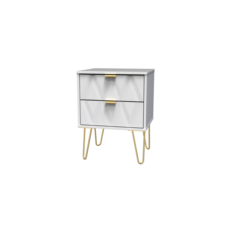 Glitz Ready Assembled Bedside Table with 2 Drawers  - White Matt & White