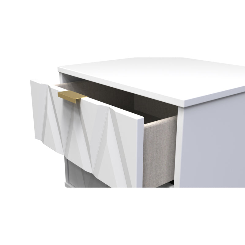 Glitz Ready Assembled Bedside Table with 2 Drawers  - White Matt & White