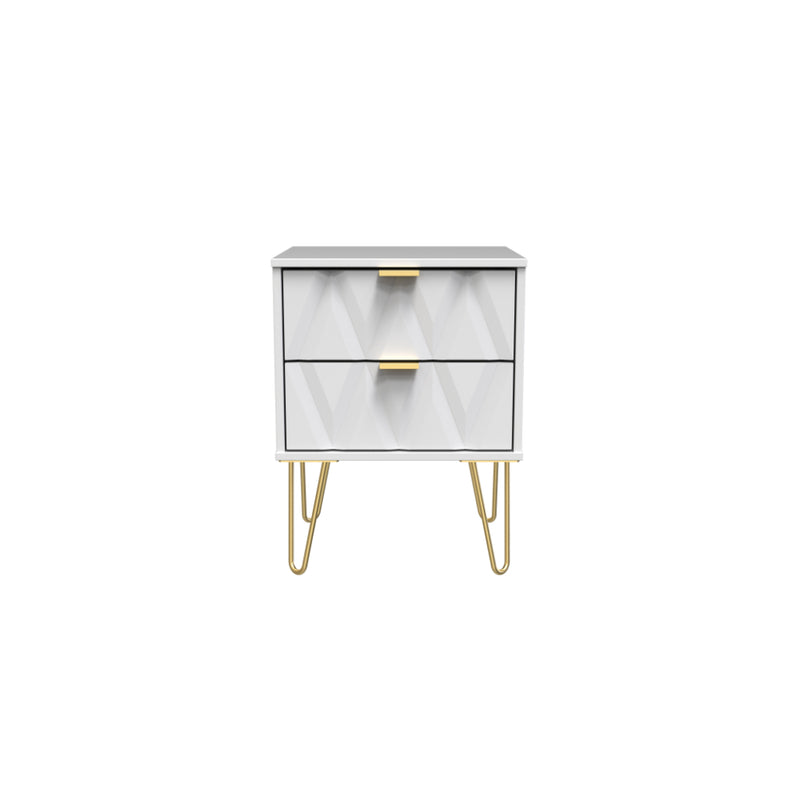 Glitz Ready Assembled Bedside Table with 2 Drawers  - White Matt & White