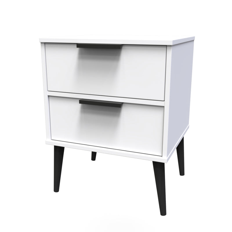 Helsinki Ready Assembled Bedside Table with 2 Drawers  - White Matt