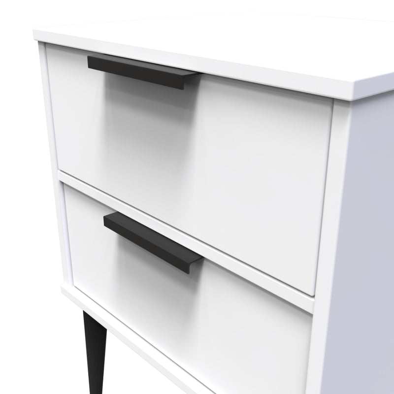 Helsinki Ready Assembled Bedside Table with 2 Drawers  - White Matt