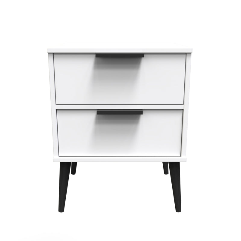 Helsinki Ready Assembled Bedside Table with 2 Drawers  - White Matt