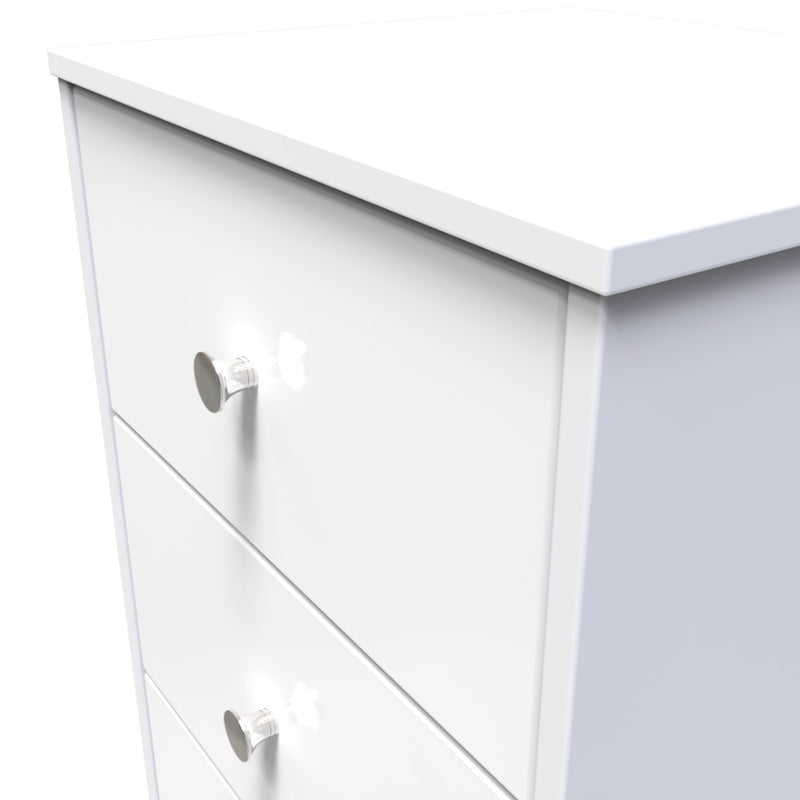 Porto Ready Assembled Bedside Table with 3 Drawers  - White Gloss & White