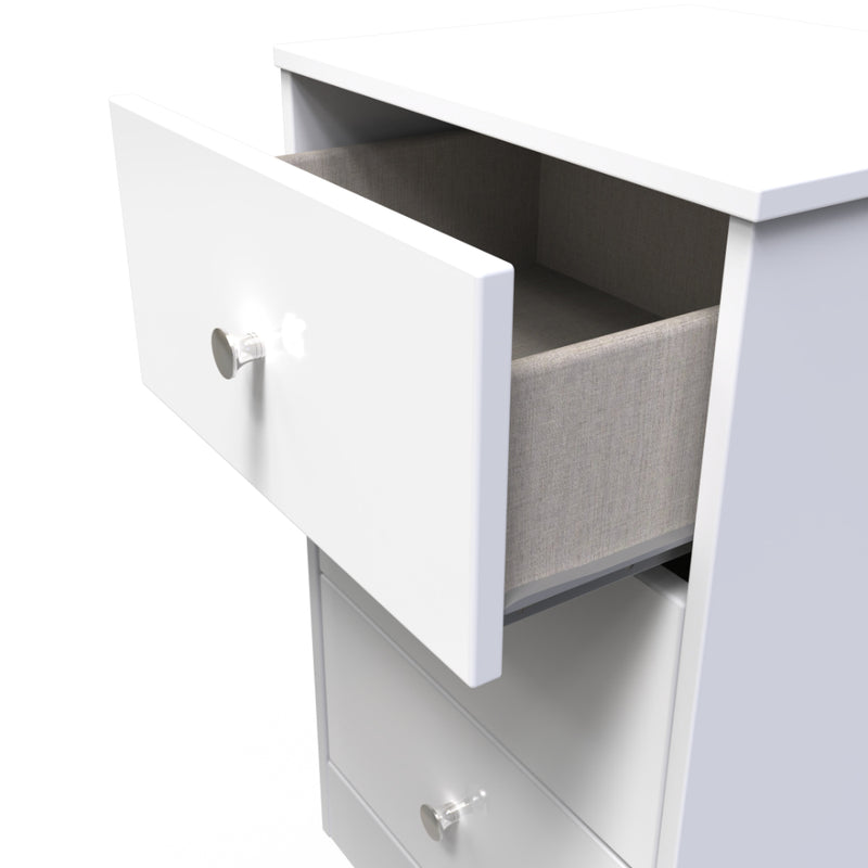 Porto Ready Assembled Bedside Table with 3 Drawers  - White Gloss & White