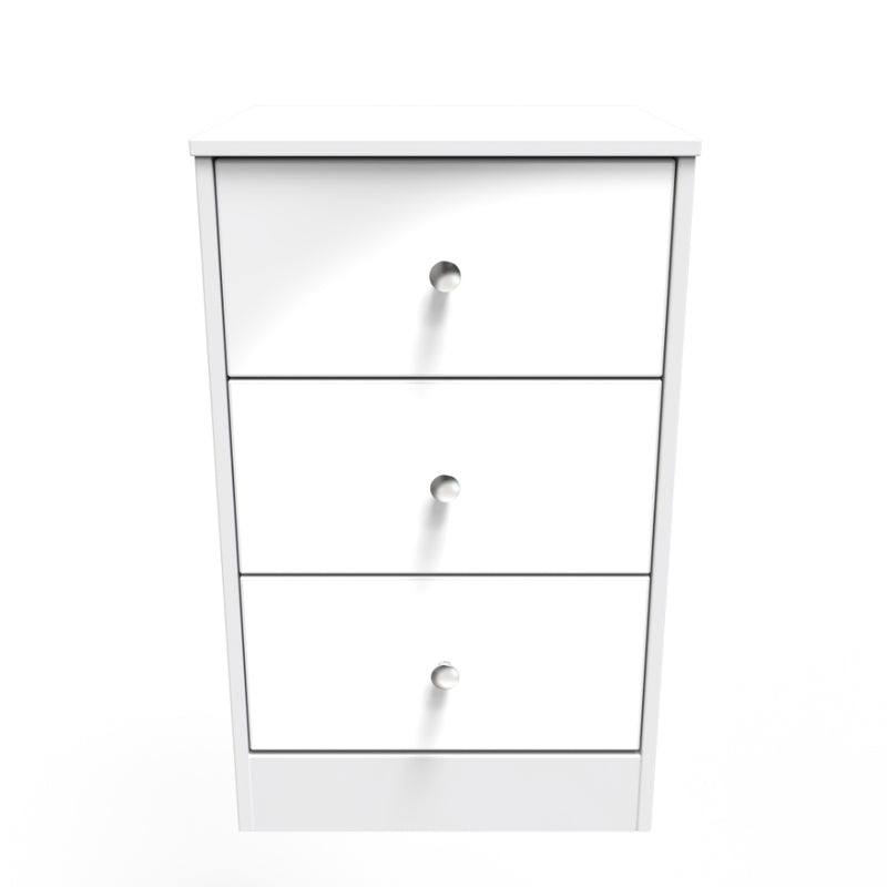 Porto Ready Assembled Bedside Table with 3 Drawers  - White Gloss & White