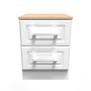 Kingston Ready Assembled Bedside Table with 2 Drawers  - White Ash & Bardolino Oak