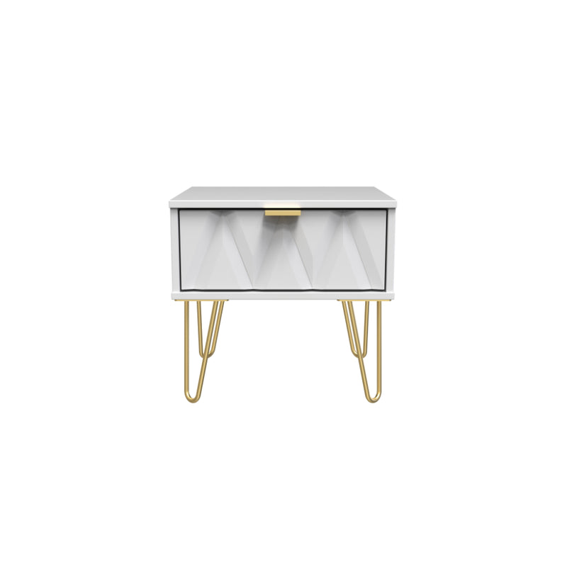 Glitz Ready Assembled Bedside Table with 1 Drawer  - White Matt & White