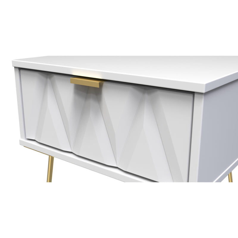 Glitz Ready Assembled Bedside Table with 1 Drawer  - White Matt & White