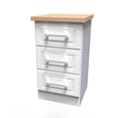 Kingston Ready Assembled Bedside Table with 3 Drawers  - White Ash & Bardolino Oak