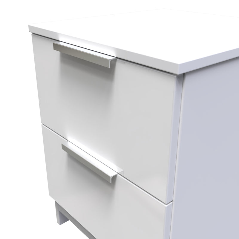 Paris Ready Assembled Bedside Table with 2 Drawers  - White Gloss & White