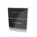 Wellington Ready Assembled Bedside Table with 2 Drawers  - Black Matt & White