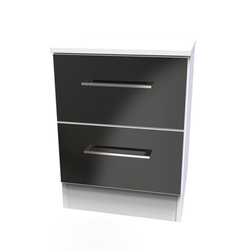 Wellington Ready Assembled Bedside Table with 2 Drawers  - Black Gloss & White