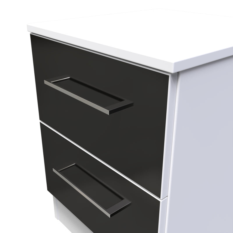 Wellington Ready Assembled Bedside Table with 2 Drawers  - Black Gloss & White