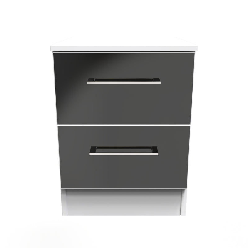 Wellington Ready Assembled Bedside Table with 2 Drawers  - Black Gloss & White