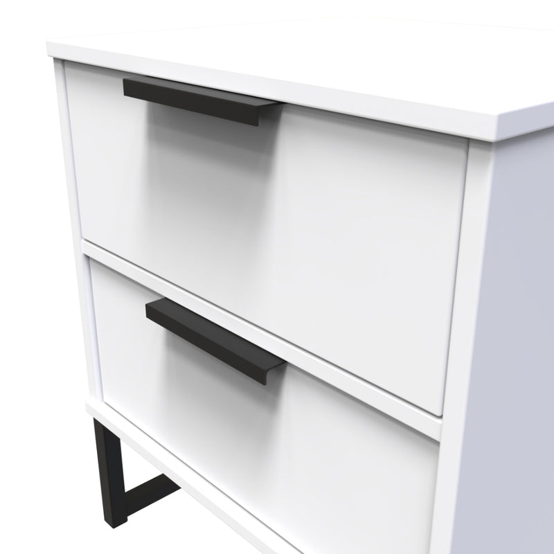 Havana Ready Assembled Bedside Table with 2 Drawers  - White Matt