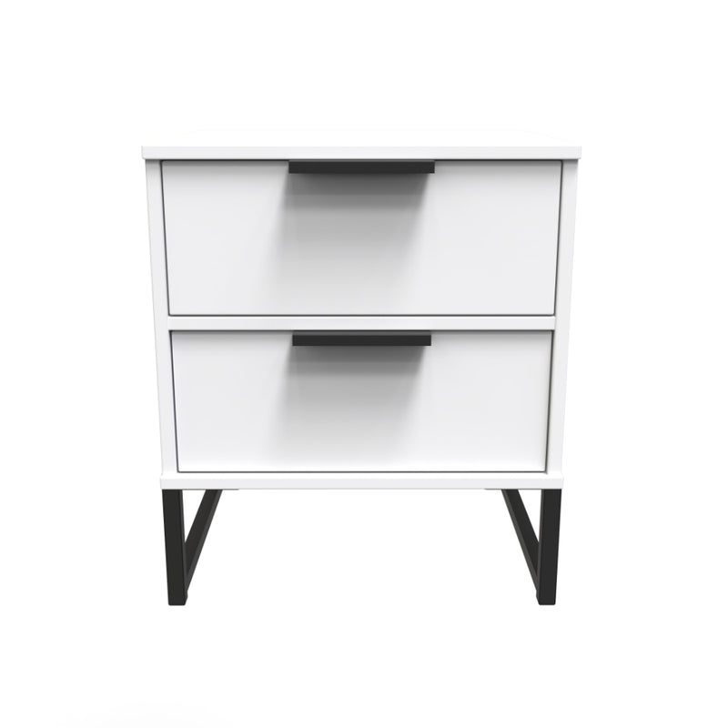Havana Ready Assembled Bedside Table with 2 Drawers  - White Matt