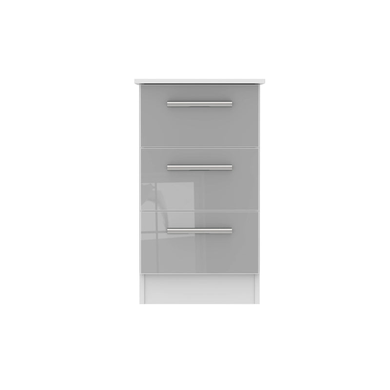 Copenhagen Ready Assembled Bedside Table with 3 Drawers  - Grey Matt & White